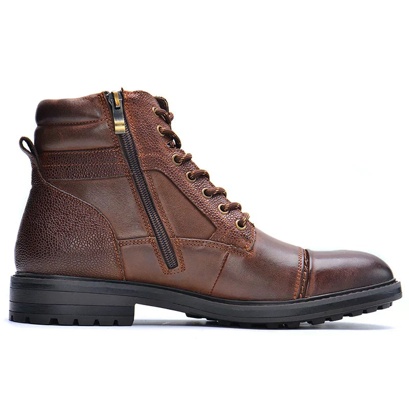 Braided Platform Cushioned Leather Boots with Side Zipper 0