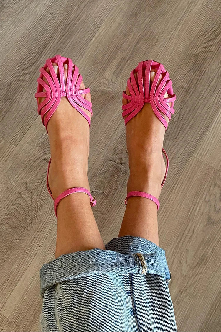 Braided platform slide sandals with bright pink straps, crisscross toe band, and ankle strap