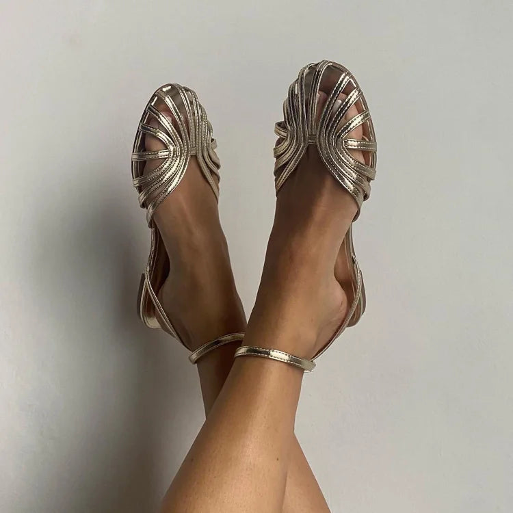 Braided platform slide sandals in metallic silver with crisscross toe band and ankle strap
