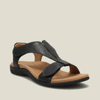 Black adjustable strap sandals with open toe and cushioned sole