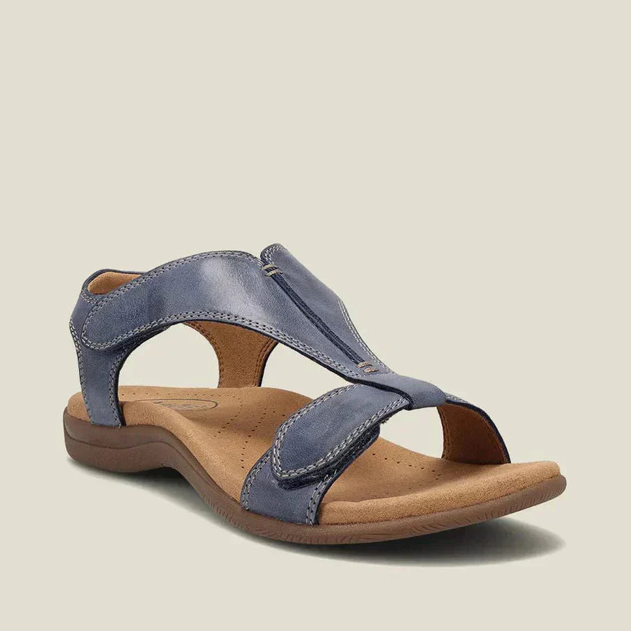 Blue adjustable strap sandals with open toe and padded insole