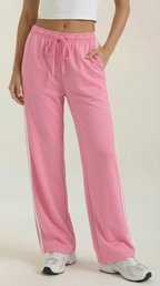 Pink wide-leg track pants with drawstring waist and double side stripe