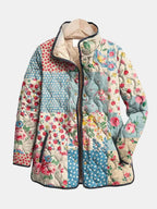 Multicolor floral quilted lightweight women's jacket, full zip, stand collar