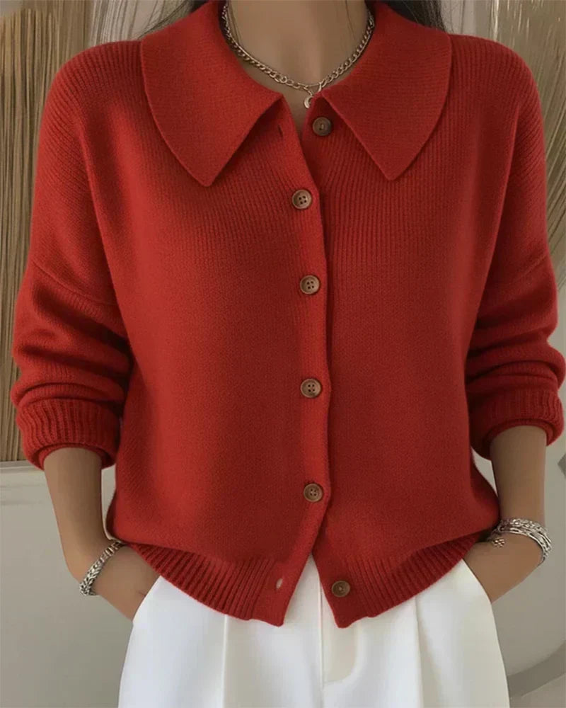 Blue cropped knit cardigan sweater with button placket and ribbed hem 2