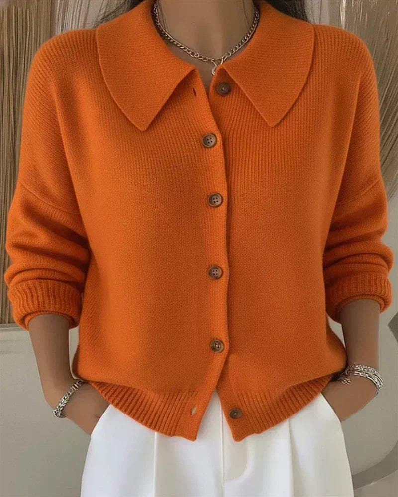 Blue cropped knit cardigan sweater with button placket and ribbed hem 4