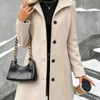 Women’s longline wool coat with notch collar, single-breasted, apricot, button front
