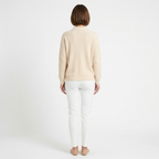 Beige knit cardigan back view with long sleeves and ribbed hem