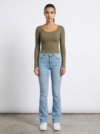 Olive scoop neck long sleeve top, long sleeves