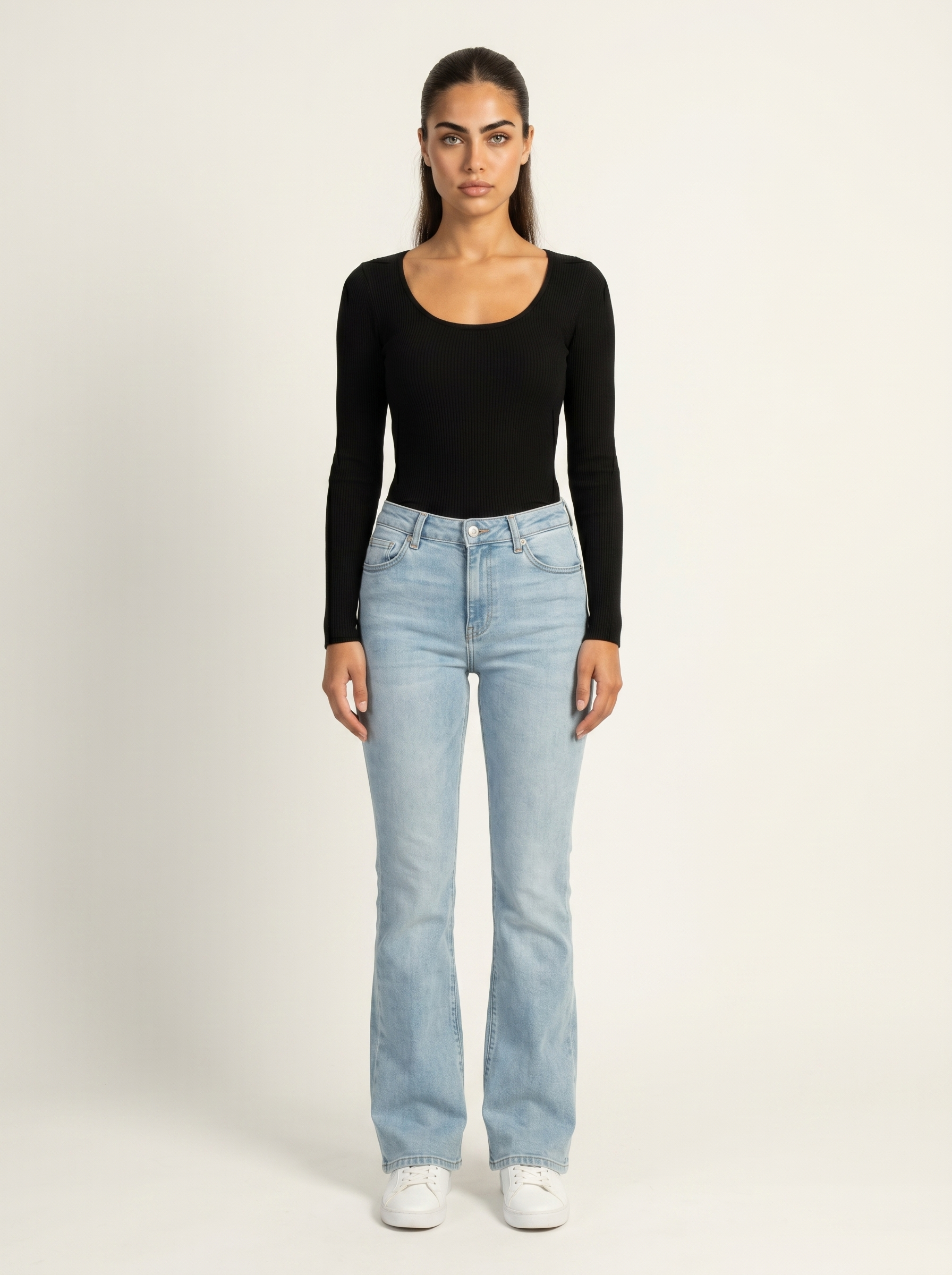 Black scoop neck long sleeve top with long sleeves